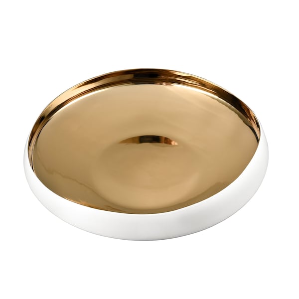 Greer Bowl, Low White And Gold Glazed